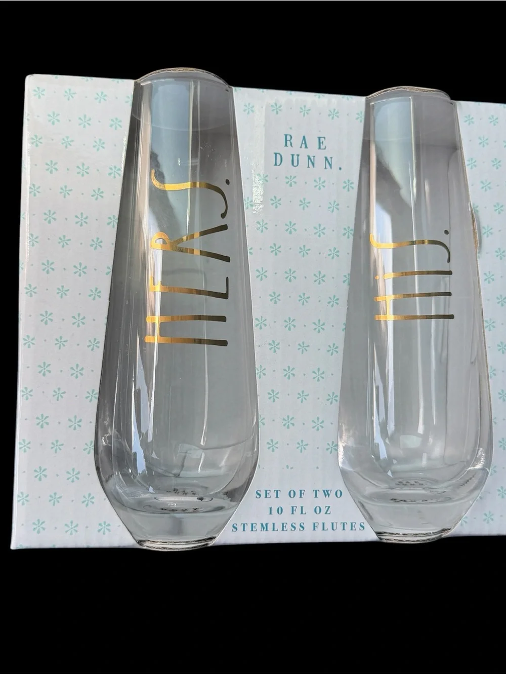 Rae Dunn Clear Stemless Flutes with Gold Script - Set of 2 HERS & HIS